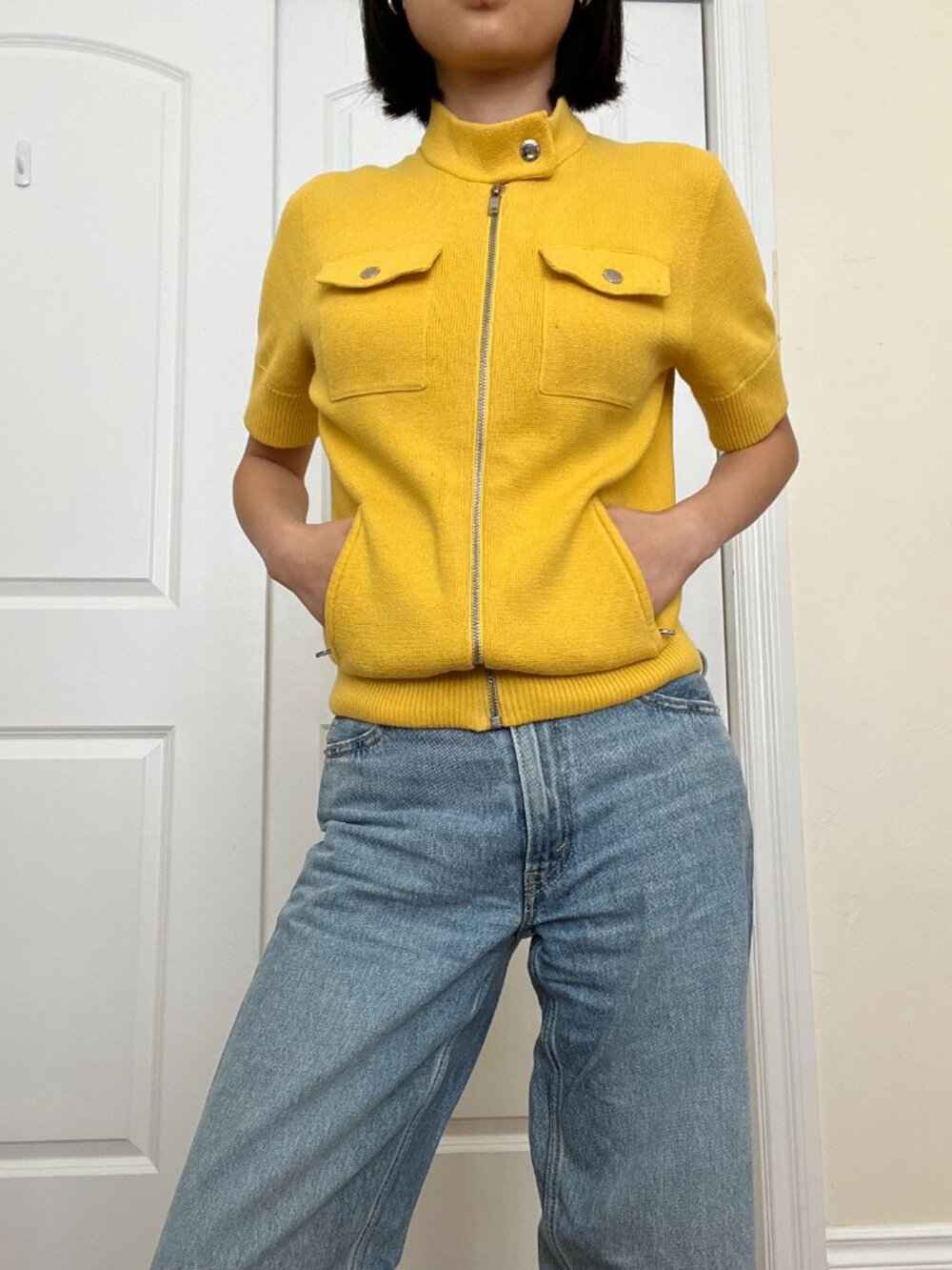 Y2K Lauren by Ralph Lauren Yellow Short Sleeve Zip Sweater